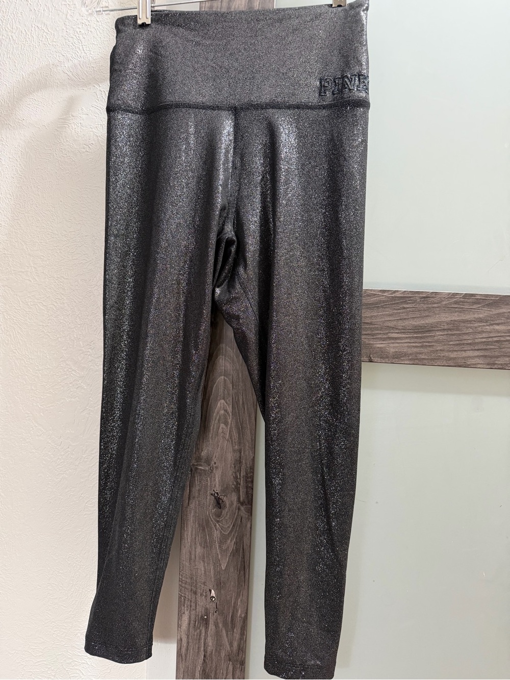 PINK Victoria's Secret Metallic Black Shine Leggings